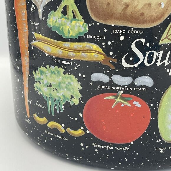 Vintage Hand Painted Black Speckled Enamelware Soup Pot Stock Pot Decor LID - Picture 3 of 13